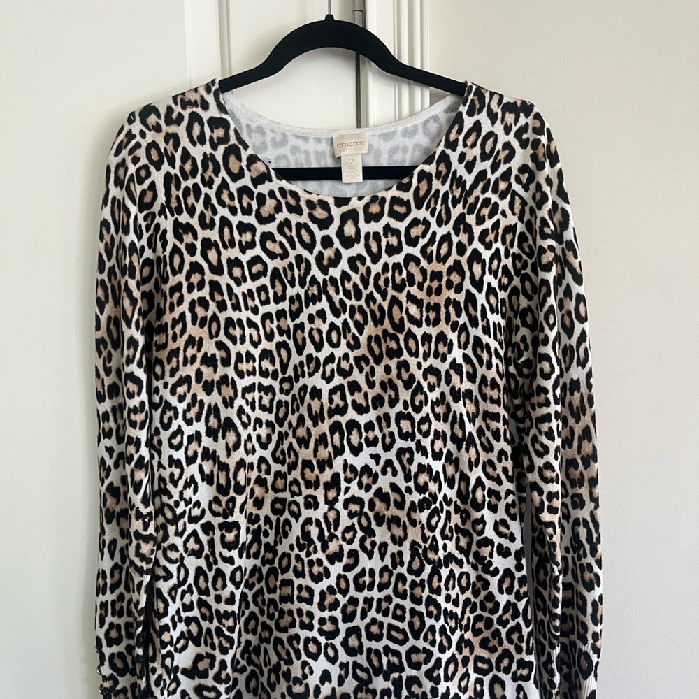 Chico leopard Print Women's Top long sleeves sweater size 2/12 US exotic prints